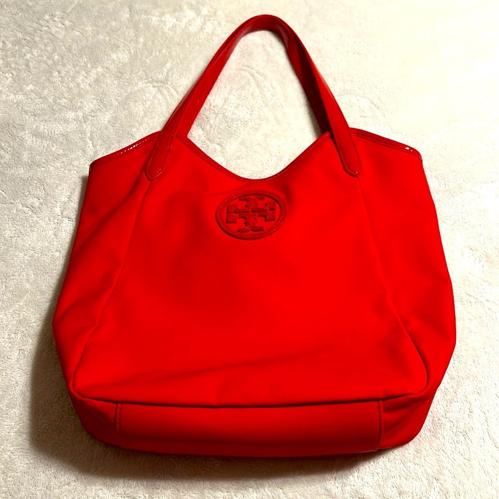 Tory Burch. Red Nylon Patent Leather Strap Bag. NWOT